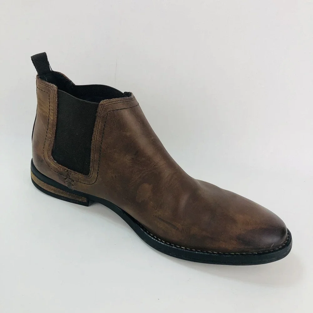 River Island Mens 8.5 Brown Leather Pull On Chelsea Ankle Boots Casual